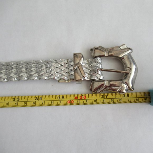Braided Woven Leather Belt Silver Tone Hardware in Silver Color Size Small - Picture 5 of 9